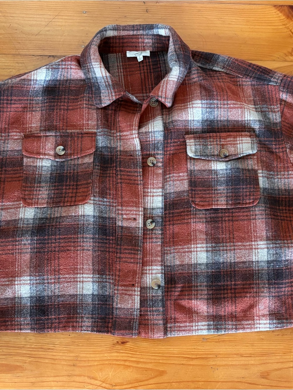 easel Rust, White & Black Plaid Button-Down Shirt Jacket